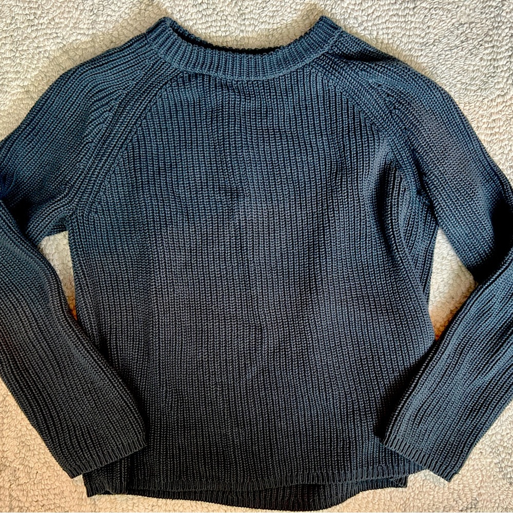 Jenni Kayne Steel Gray Cotton Fisherman Sweater, Medium